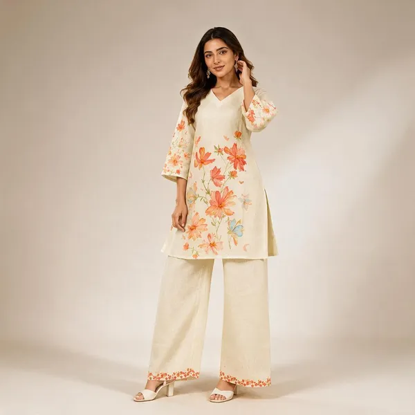 Premium_Linen_Cream_Floral_Kurti_Trouser_Co-ord