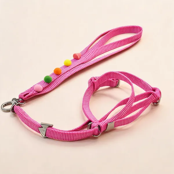 Pink_Nylon_Beaded_Dog_Harness_And_Leash_Set_-_Pack_of_2