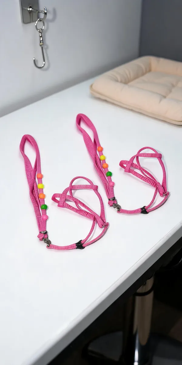Pink_Nylon_Bead-Accent_Dog_Harness_Set_With_Leash_-_Pack_of_2