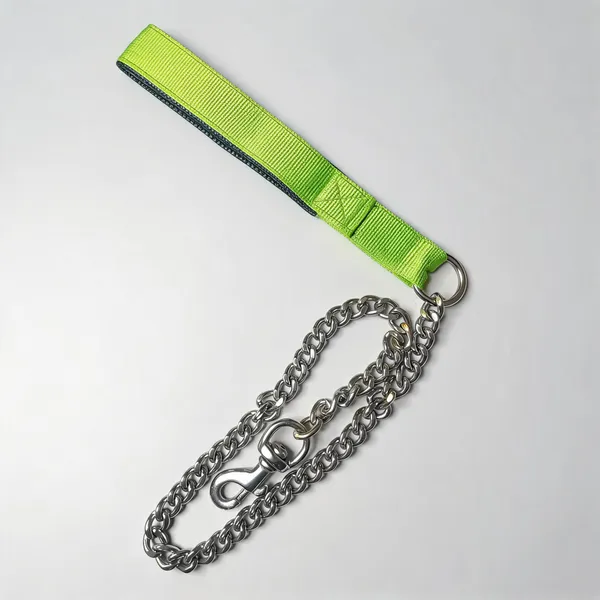 Green_Nylon_Handle_Metal_Chain_Dog_Leash