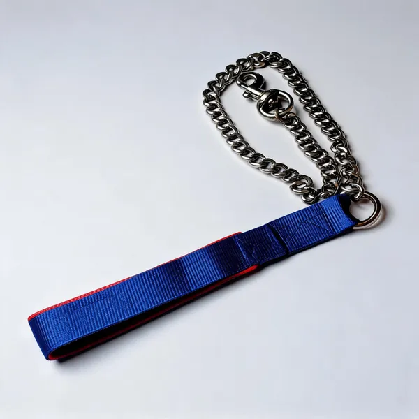 Blue_Nylon_And_Chain_Dog_Leash_With_Loop_Handle
