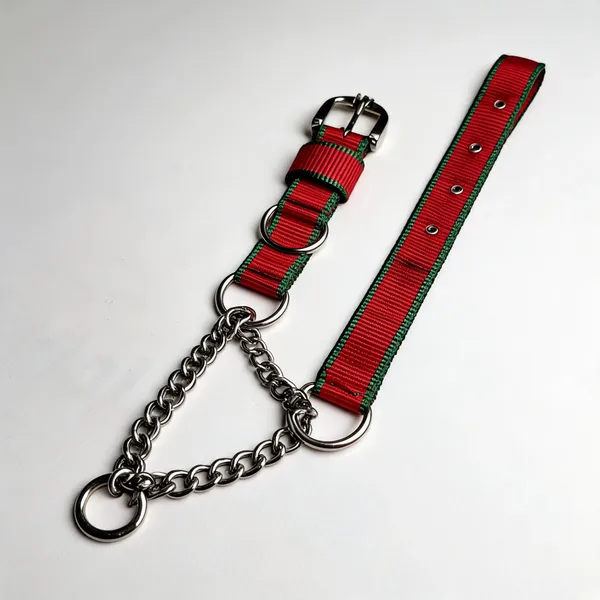 Red_Green_Nylon_Choke_Dog_Collar_With_Chain