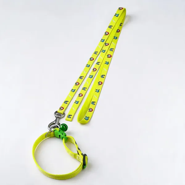 Yellow_Nylon_Cartoon_Print_Dog_Collar_And_Leash_Set_-_Pack_of_2