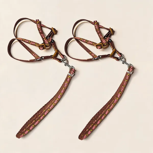 Brown_Printed_Nylon_Dog_Harness_And_Leash_Set_-_Pack_of_2