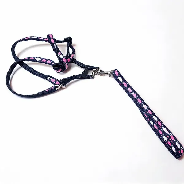 Blue_Nylon_Diamond_Print_Dog_Harness_And_Leash_Set_-_Pack_of_3