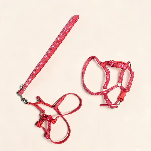 Pink_Printed_Nylon_Dog_Harness_And_Leash_Set_-_Pack_of_2