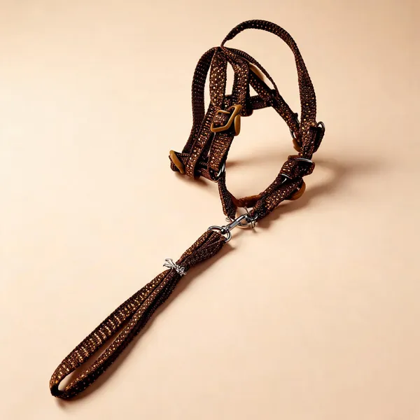 Brown_Nylon_Printed_Dog_Harness_And_Leash_Set_-_Pack_of_2
