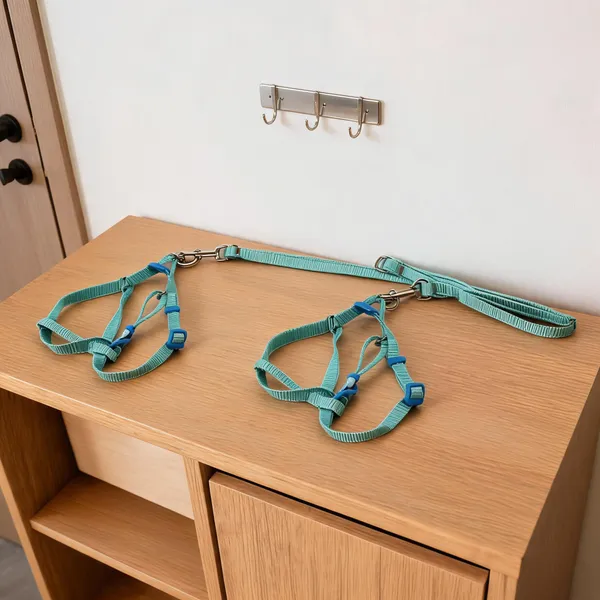 Teal_Nylon_Adjustable_Dog_Harness_And_Leash_Set_-_Pack_of_2