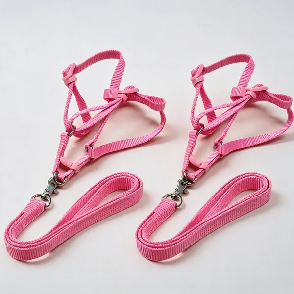 Pink_Nylon_Dog_Harness_And_Leash_Collar_Set_-_Pack_of_2
