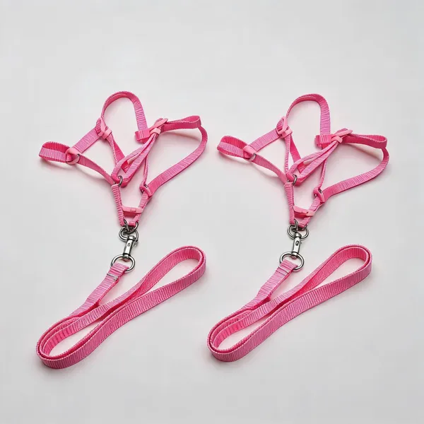 Pink_Nylon_Adjustable_Dog_Harness_And_Leash_Set_-_Pack_of_2