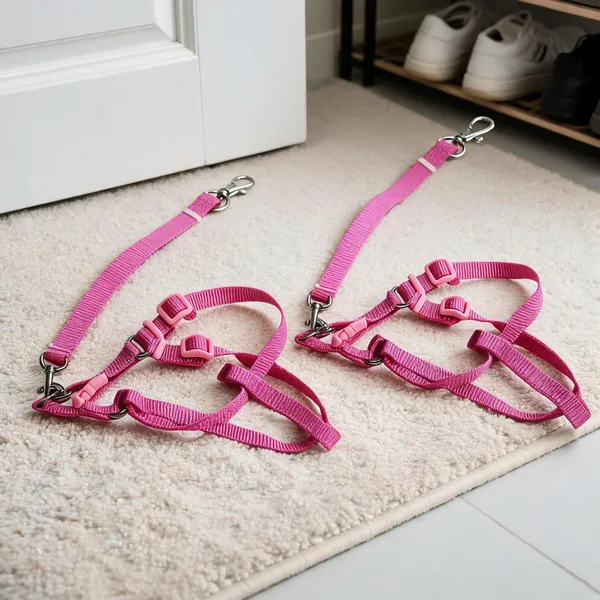 Pink_Nylon_Adjustable_Dog_Harness_And_Leash_Set_-_Pack_of_2