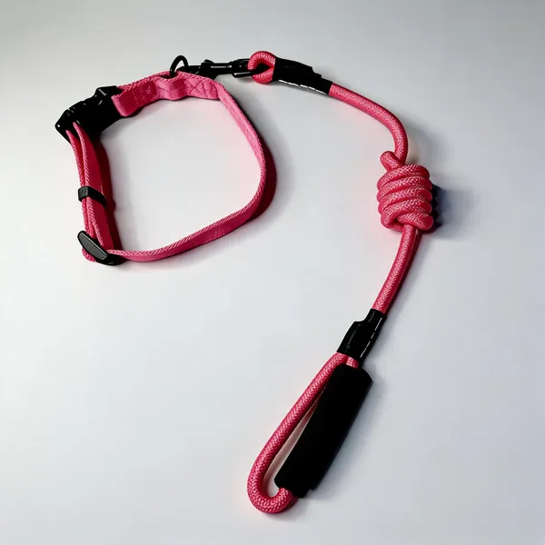Pink_Nylon_Rope_Dog_Harness_And_Collar_Set