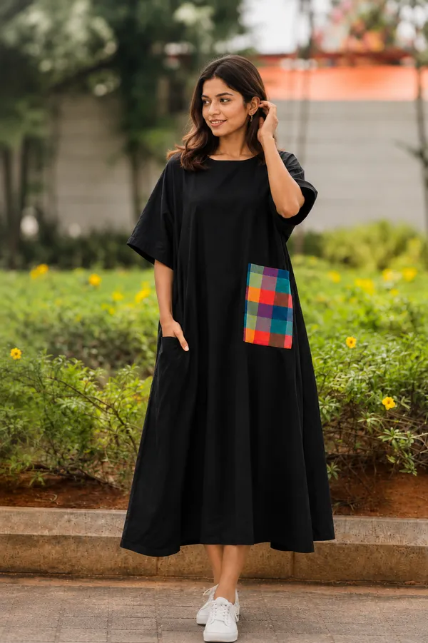 Black_Handloom_Cotton_Loose_Fit_Maxi_Dress_For_Women