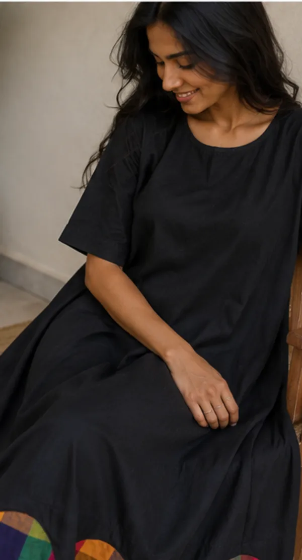 Black_Handloom_Cotton_Relaxed_Fit_Maxi_Dress_For_Women