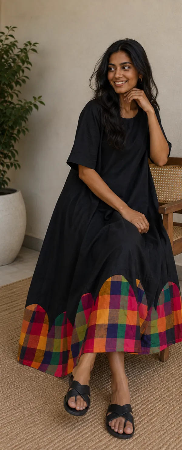 Black_Handloom_Cotton_Relaxed_Fit_Maxi_Dress_For_Women