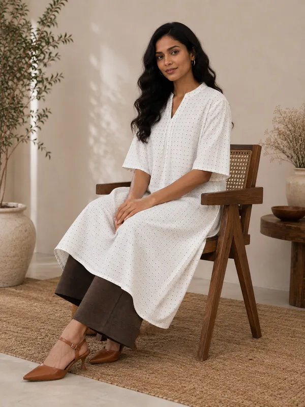 White_Handloom_Cotton_Relaxed_Fit_Eyelet_Kurta_Set_For_Women