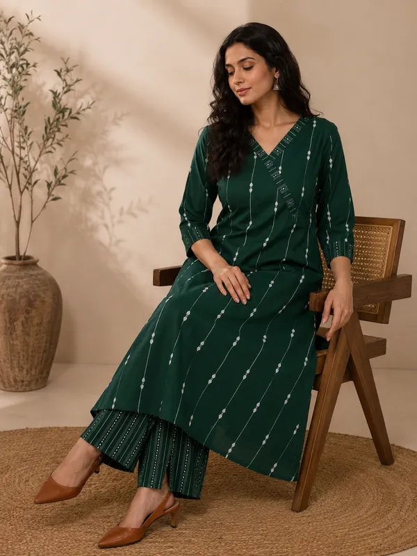 Green_Handloom_Cotton_A-Line_Kurta_Set_For_Women