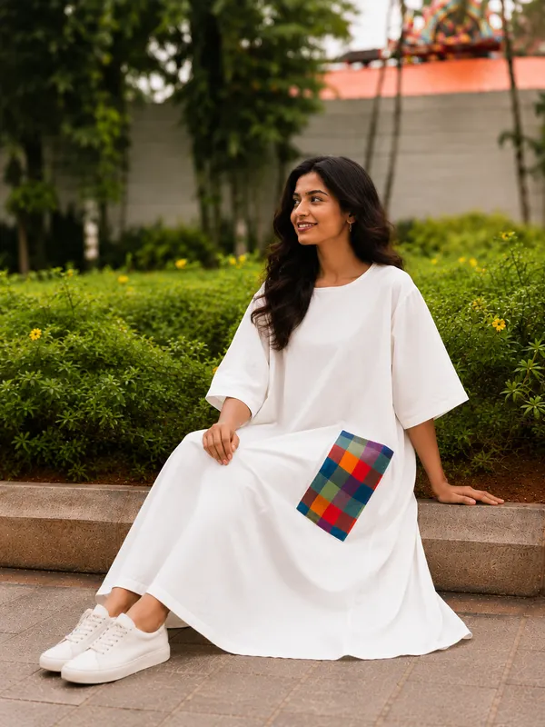 Half_White_Handloom_Cotton_Relaxed_Fit_Midi_Dress_For_Women