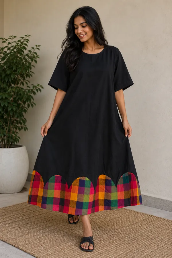 Black_Handloom_Cotton_Relaxed_Fit_Maxi_Dress_For_Women