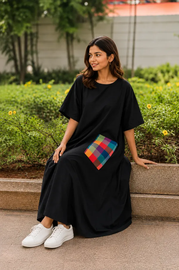 Black_Handloom_Cotton_Loose_Fit_Maxi_Dress_For_Women