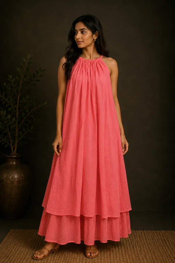 Coral_Cotton_Flowy_Halter_Neck_Maxi_Dress_For_Women