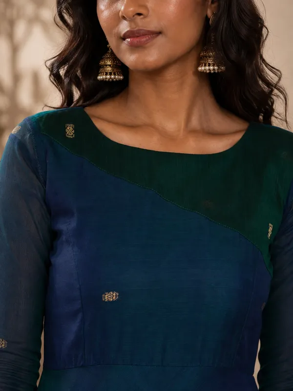 Blue_And_Green_Handloom_Cotton_Anarkali_Kurta_Set_For_Women