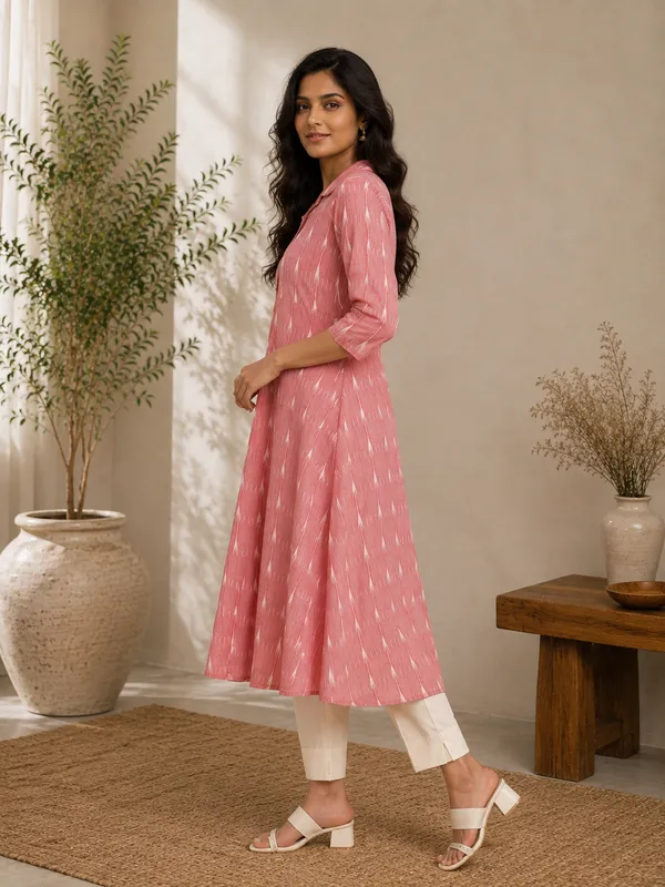 Pink_Ikkat_Handloom_Cotton_A-Line_Kurta_Set_For_Women