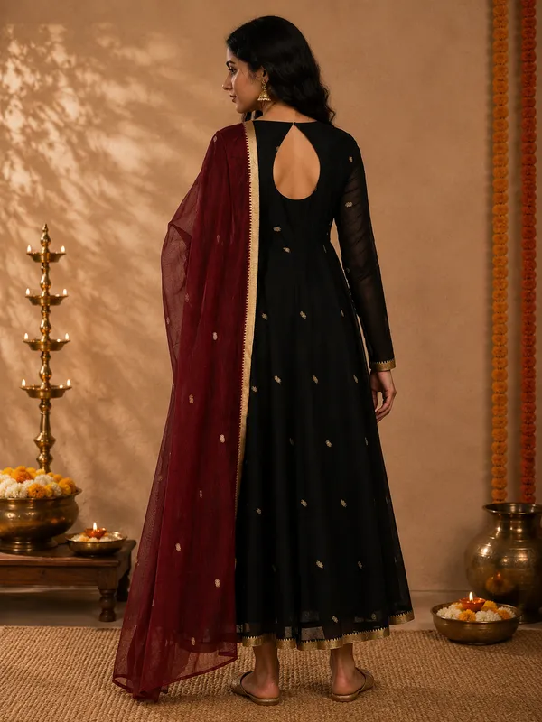 Brown_Handloom_Cotton_Flared_Anarkali_Kurta_Set_For_Women
