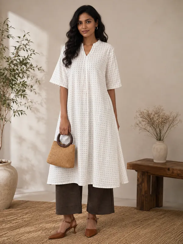 White_Handloom_Cotton_Relaxed_Fit_Eyelet_Kurta_Set_For_Women