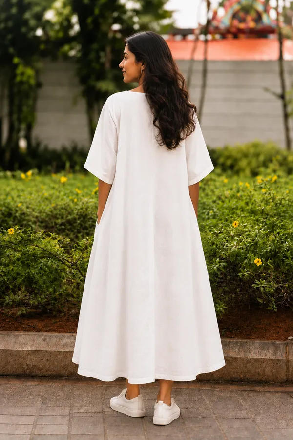 Half_White_Handloom_Cotton_Relaxed_Fit_Midi_Dress_For_Women