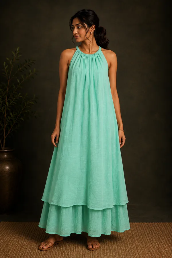 Mint_Green_Cotton_Halter_Neck_Tiered_Maxi_Dress_For_Women