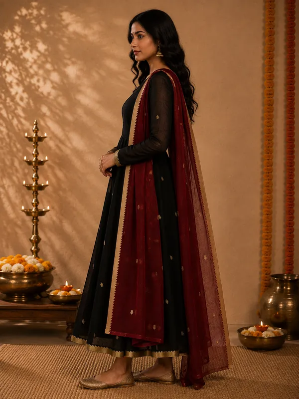 Brown_Handloom_Cotton_Flared_Anarkali_Kurta_Set_For_Women