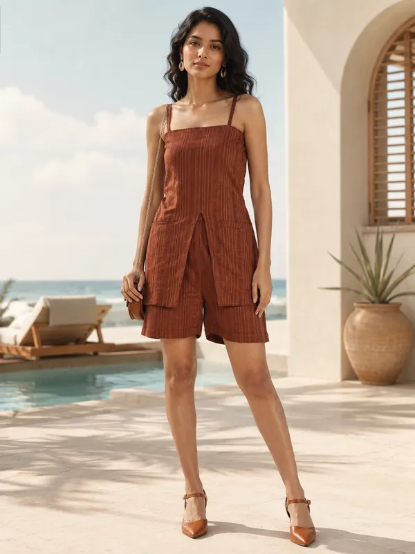 Brown_Cotton_Strappy_Romper_For_Women