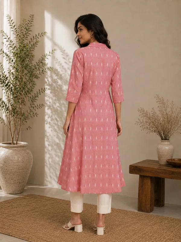 Pink_Ikkat_Handloom_Cotton_A-Line_Kurta_Set_For_Women