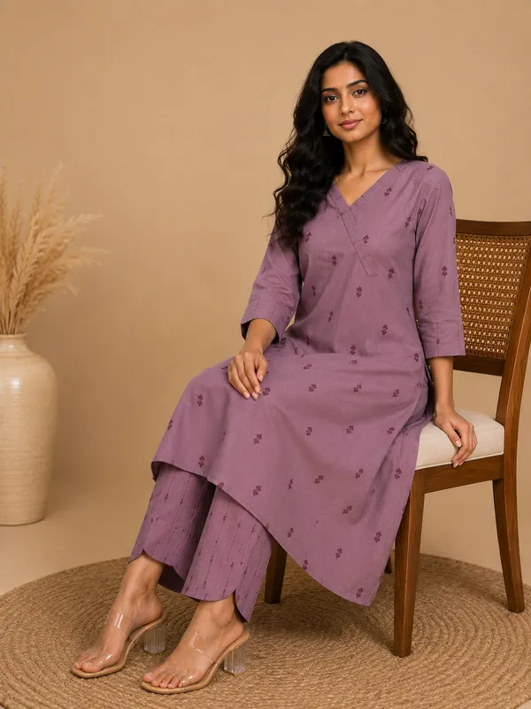 Mauve_Handloom_Cotton_Straight_Kurta_Set_For_Women