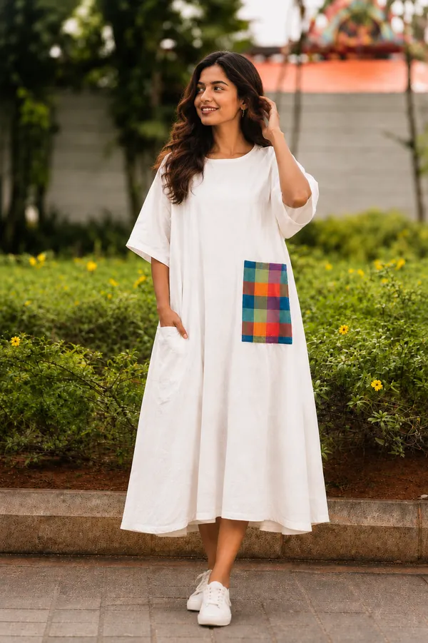 Half_White_Handloom_Cotton_Relaxed_Fit_Midi_Dress_For_Women
