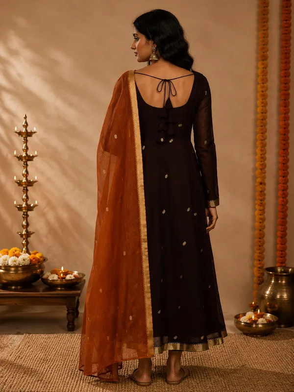 Brown_Handloom_Cotton_Flared_Anarkali_Kurta_Set_For_Women