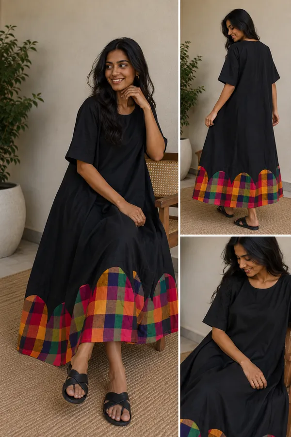 Black_Handloom_Cotton_Relaxed_Fit_Maxi_Dress_For_Women