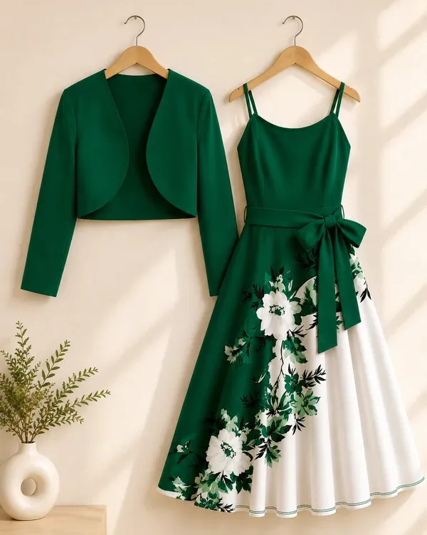 Green_And_White_Valentino_Floral_Fit_And_Flare_Dress_Set_For_Women