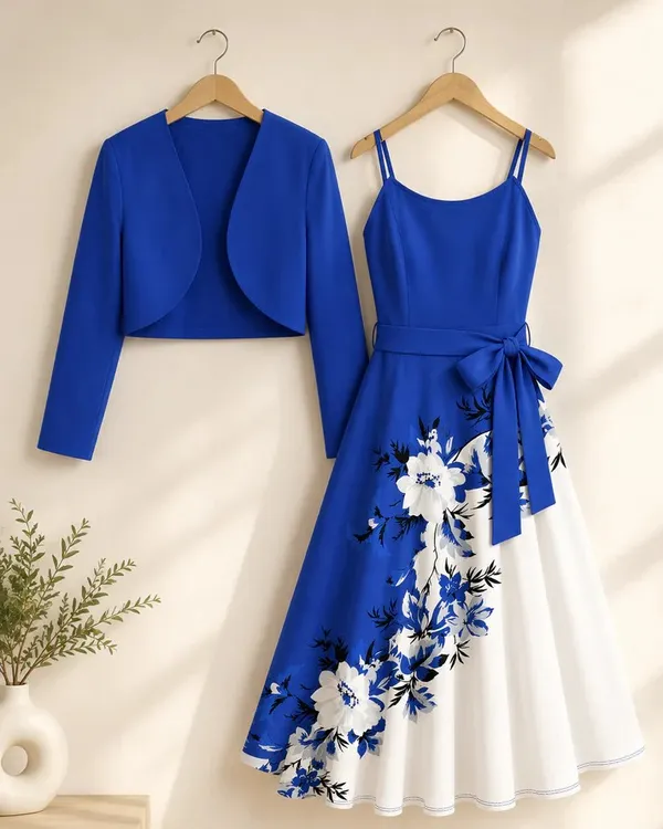 Blue_And_White_Valentino_Fit_And_Flare_Midi_Dress_Set_For_Women