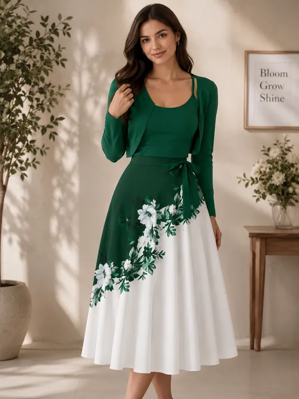 Green_And_White_Valentino_Floral_Fit_And_Flare_Dress_Set_For_Women
