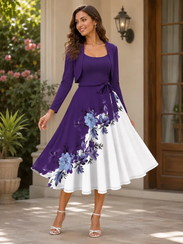 Purple_And_White_Valentino_Fit_And_Flare_Dress_For_Women