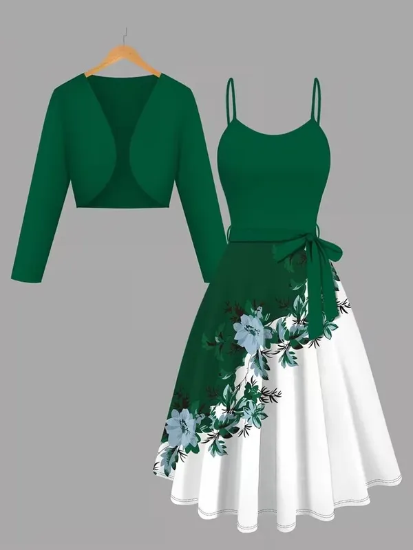 Green_And_White_Valentino_Floral_Fit_And_Flare_Dress_Set_For_Women
