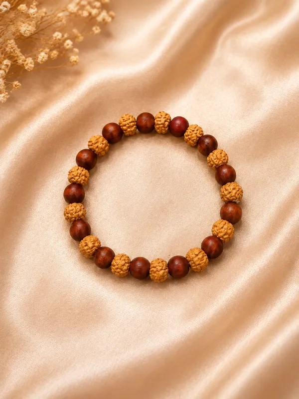 Brown_Rudraksha_Red_Sandalwood_Beaded_Bracelet_For_Unisex