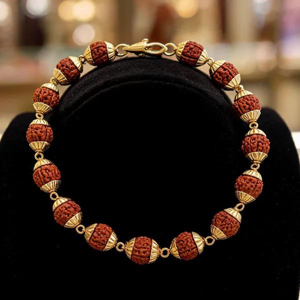Brown_Rudraksha_Gold_Tone_Caps_5_Mukhi_Bracelet_For_Unisex