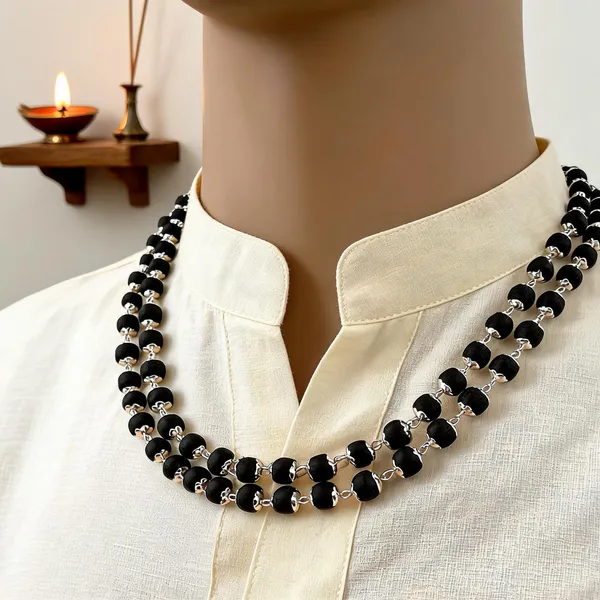 Black_Karungali_Wood_Silver_Tone_Caps_Beaded_Mala_For_Unisex