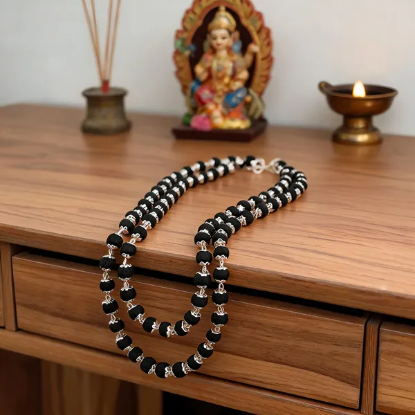 Black_Karungali_Wood_Silver_Tone_Caps_Beaded_Mala_For_Unisex