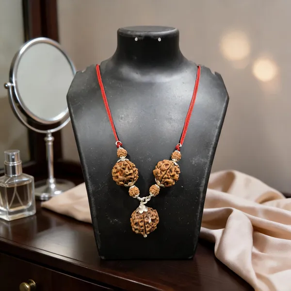 Silver_Brown_Rudraksha_Sterling_Silver_Saraswati_Kawach_Necklace_For_Men_&_Women