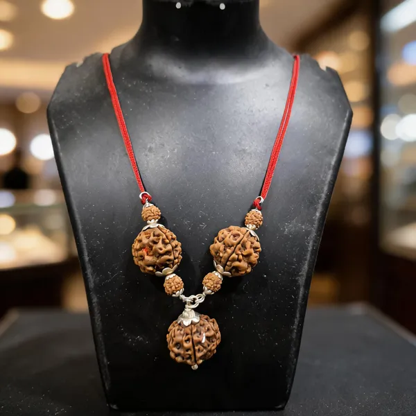 Silver_Brown_Rudraksha_Sterling_Silver_Saraswati_Kawach_Necklace_For_Men_&_Women
