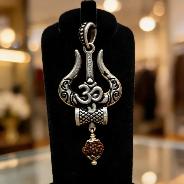 Silver_Sterling_Silver_Rudraksha_Trishul_Pendant_For_Men_&_Women